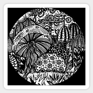 Mushroom Circle Var 2 - For Black Surround  White Detail Only Centre Aussie Tangle by Heather Sticker